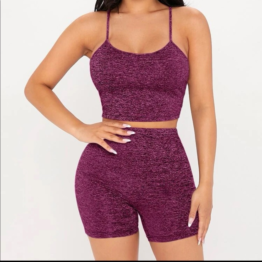 Solid crop top with matching biker shorts